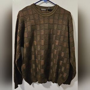 Segreto Merino Wool Brown Crew Neck Sweater Geometric Men's Size M